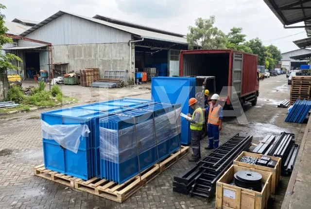 Pemasangan roof tank fiberglass modular di rooftop gedung komersial