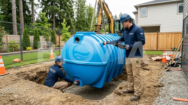 Proses instalasi Septic Tank Fiber modern oleh tim profesional BIOVIA di area perumahan
