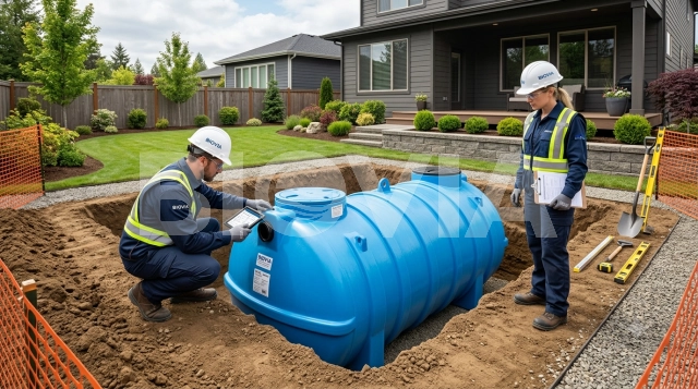 Perbandingan visual Septic Tank Fiber dan Tangki septic beton di lokasi proyek