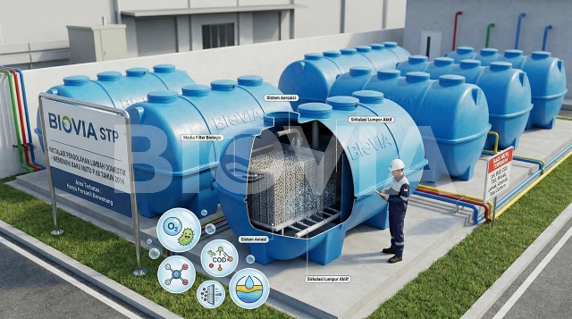Sistem instalasi STP Tank fiberglass modern untuk pengolahan limbah industri dan domestik