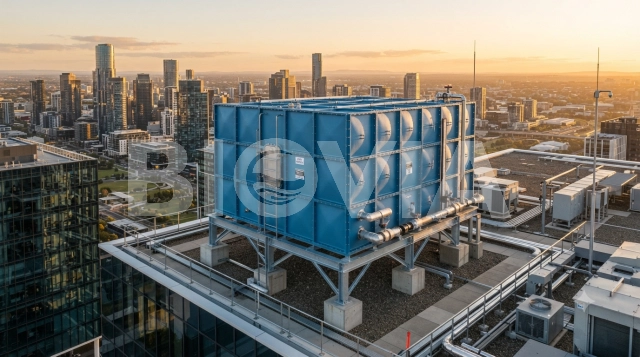 Sistem distribusi air dengan cara kerja roof tank panel fiber di atas gedung bertingkat