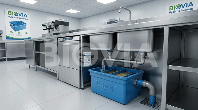Sistem grease trap fiberglass profesional untuk IPAL restoran dari BIOVIA