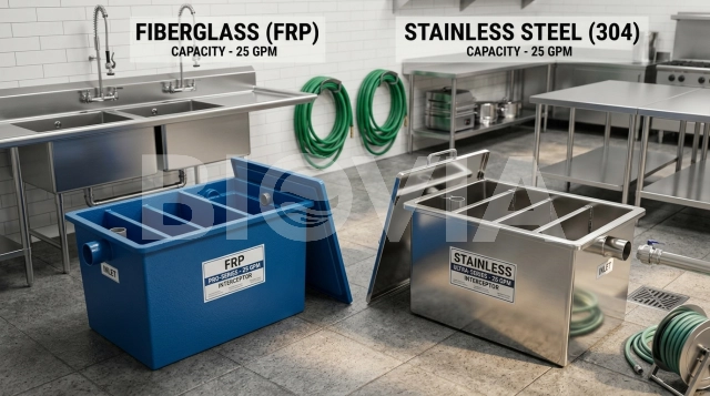 Perbandingan grease trap fiber vs stainless untuk dapur komersial